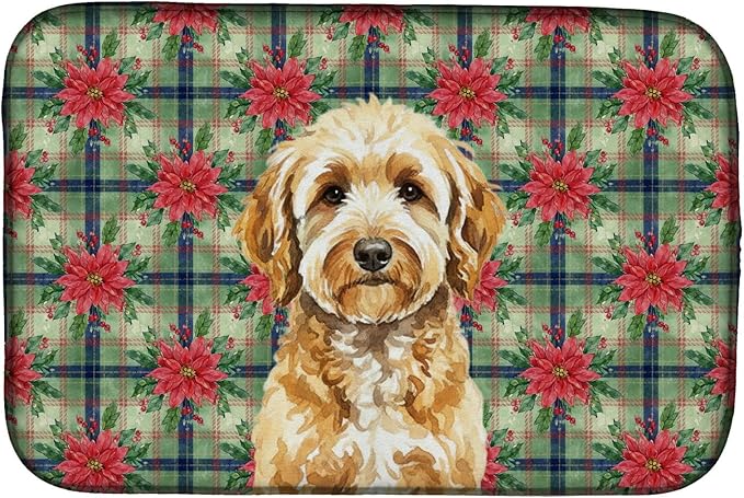 Caroline's Treasures Goldendoodle Christmas PoinsettIas Dish Drying Mat Absorbent Dish Drying Mat Pad for Kitchen Counter Dish Drainer Mat for Countertop, 14 x 21", Multicolor