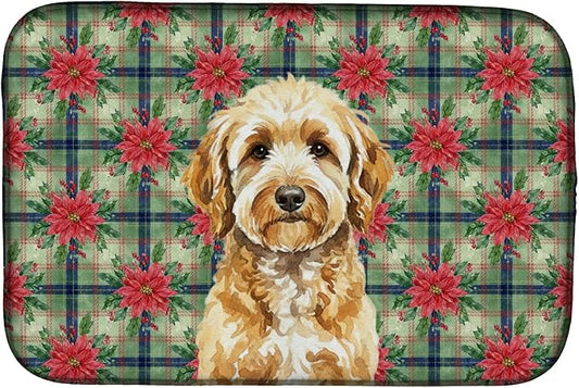 Caroline's Treasures Goldendoodle Christmas PoinsettIas Dish Drying Mat Absorbent Dish Drying Mat Pad for Kitchen Counter Dish Drainer Mat for Countertop, 14 x 21", Multicolor