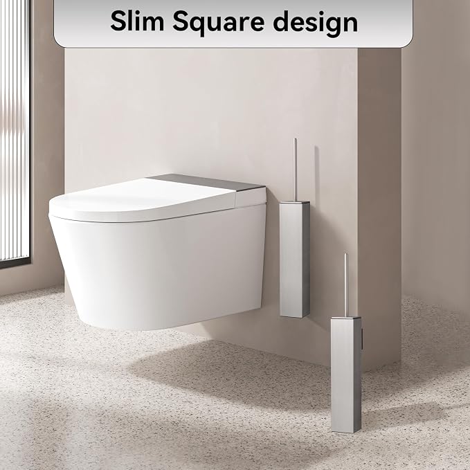 Brushed Nickel Toilet Brush with Holder,Durable Cleaning Toilet Bowl Brushes with Holders