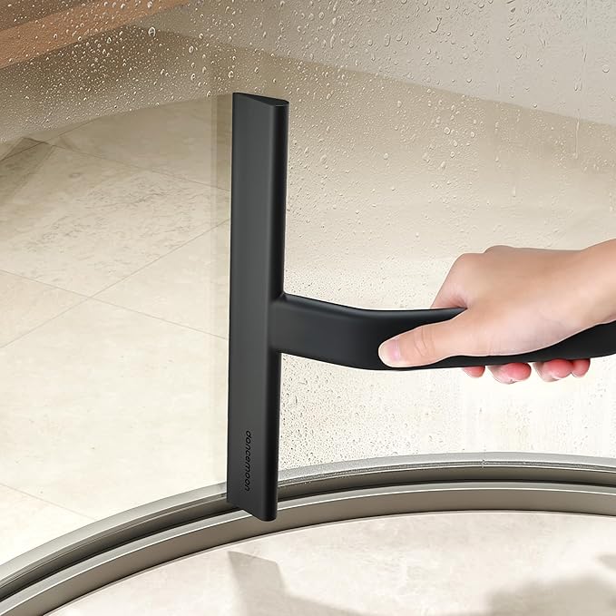 dancemoon JustHang Shower Squeegee for Glass Doors, All-in-One Award-Winning Silicone Squeegee with Built-in Hook for Bathroom, Window, Mirror, Tile Wall, Car, Streak-Free Cleaner Tool, 10-Inch Black