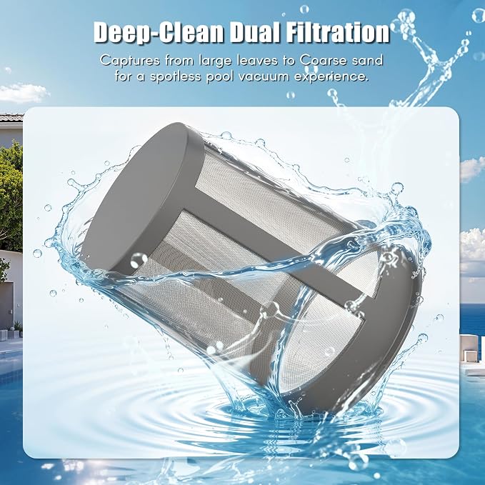 Powerful Pool Vacuum for Above Ground Pool, 16 GPM Handheld Spa Hot Tub Vacuum with Extra Long 98.4" Extendable Pole, 60Mins Cordless Rechargeable Cleaner for Inflatable Pools, Steps, Sand & Debris