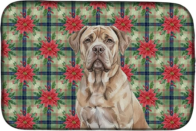 Caroline's Treasures Isabella Dogue de Bordeaux Christmas PoinsettIas Dish Drying Mat Absorbent Dish Drying Mat Pad for Kitchen Counter Dish Drainer Mat for Countertop, 14 x 21", Multicolor