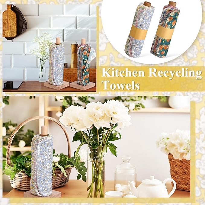 Redbaker 50 Pcs Reusable Paper Towels Paperless Reusable Cotton Cloths Toilet Absorbent Washable Paper Towels with Roll Kitchen Dishcloth for Kitchen Paperless Dishcloths(Flower)