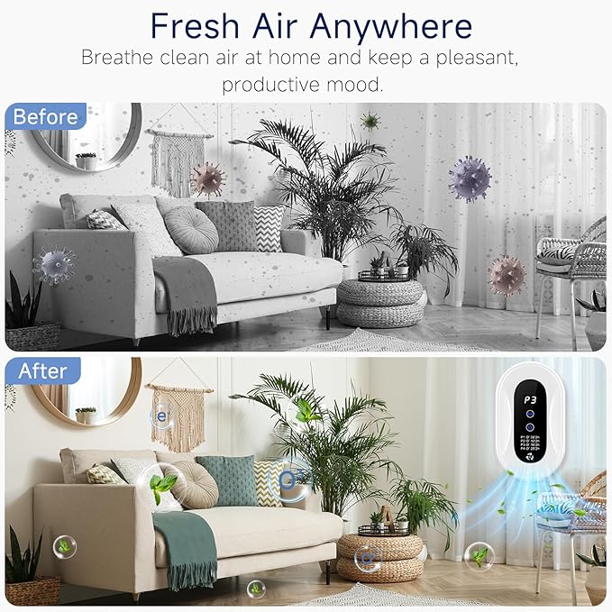 Cat Litter Box Deodorizer Plug In Air Purifier, Room Deodorizer for House Pet Odor, Negative Ion Portable Air Cleaner Suitable for Bathroom, Kitchen, Living Room & Pet Areas