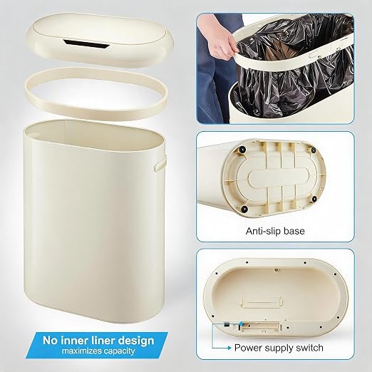Garvee 13 Gallon Automatic Sensor Trash Can with Motion Activated Lid - Touchless Kitchen & Bathroom Garbage Bin, Battery Powered Smart Can for Office/Bedroom (50L Capacity)