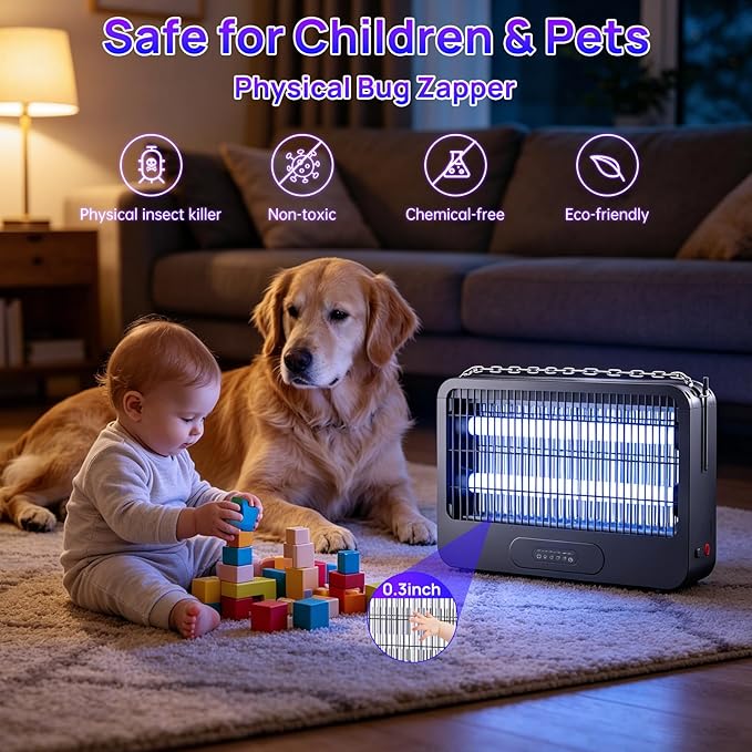 Electric Bug Zapper Indoor, Mosquito Zapper with 2 Extra Replacement Bulbs, Fly, Mosquito Killer and Repellent with Double-Voltage Grid 3500V & Remote, for Patio Yard Home Kitchen