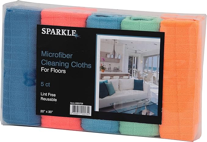 Microfiber Squeegee Mopping Towel Extra Large Miracle Cloth Streak Free Floor Cloth 20x30 House, Kitchen, Bathroom, Car Multi Colored, 5 Pack
