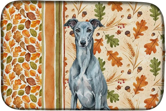 Caroline's Treasures Blue Brindle Greyhound Heirloom Fall Dish Drying Mat Absorbent Dish Drying Mat Pad for Kitchen Counter Dish Drainer Mat for Countertop, 14 x 21", Multicolor