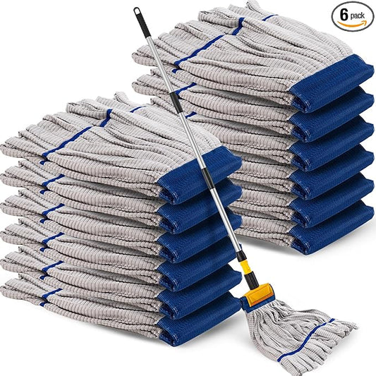 Hushee 6 Pack Large Microfiber Tube Mop Heads 18 oz Heavy Duty Commercial Industrial Wet Mop Head Refill Reusable Machine Washable Looped End Mopheads for Hardwood, Tile, Laminate Floors (Grey)