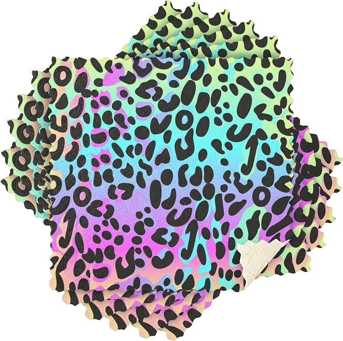 Rainbow Leopard Kitchen Towels Set of 6 Reusable Super Absorbent Dish Cloths for Washing Dishes Cars Home Machine Washable