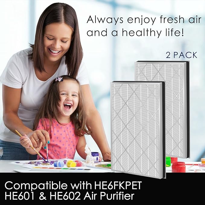 HE601 HEPA Filter Replacement compatible with Shark HE6FKPET HE601 HE602 6 Fan Air Cleaner Purifier, Models HE601& HE602 True Premium HEPA Filter 2 Pack