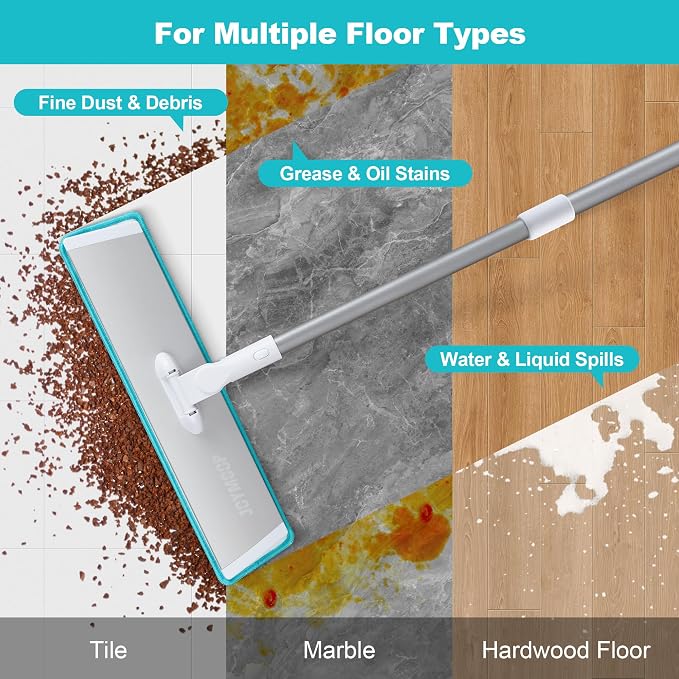 JOYMOOP 18 Inch Dust Mop for Hardwood Floors, Grey-White Heavy Duty Industrial Wet Dry Mop with Telescopic Handle and Microfiber Mop Head, Includes 5 Microfiber Pads