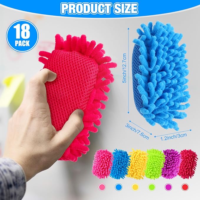 Sherr 18 Pcs Microfiber Shag Magnetic Dry Erase Erasers Washable Whiteboard Eraser Bulk Colorful White Board Eraser for Chalk Markers Home Office(Rainbow Color)