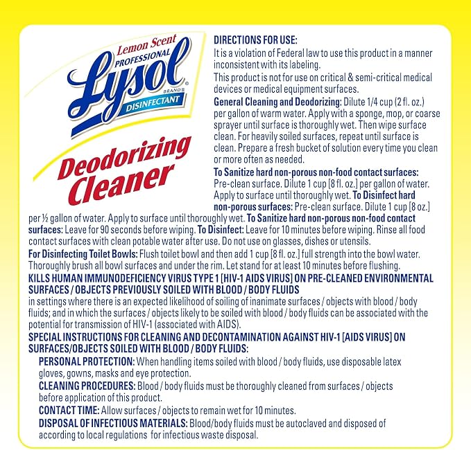 Lysol Professional Lysol Professional Disinfectant Deodorizing Cleaner 128 Pack of, Yellow, Lemon, 512 Ounce, (Pack of 4)