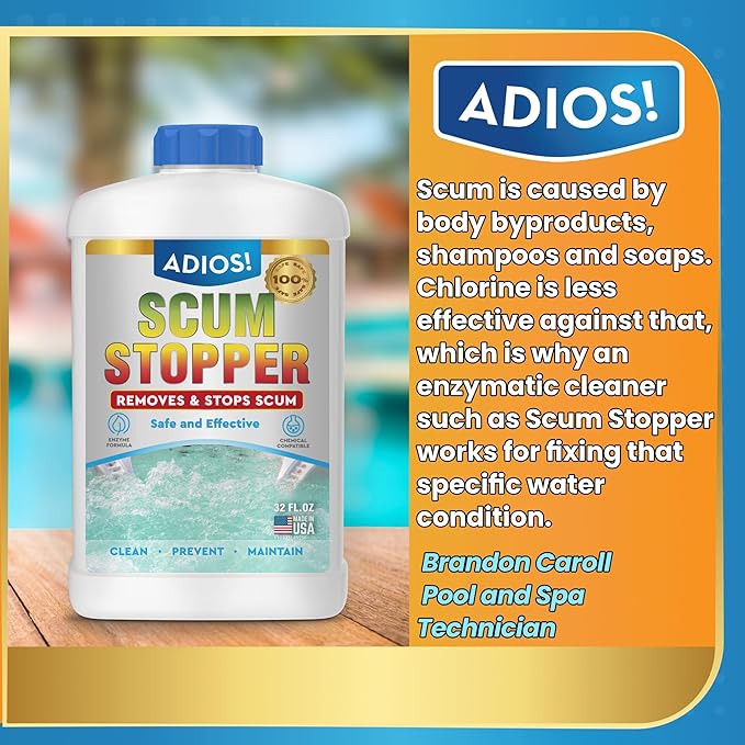 Adios! Hot Tub Scum Stopper – Remove Scum, Reduce Foam and Neutralize Odors from Spas and Hot Tubs, 32 oz (Quart)