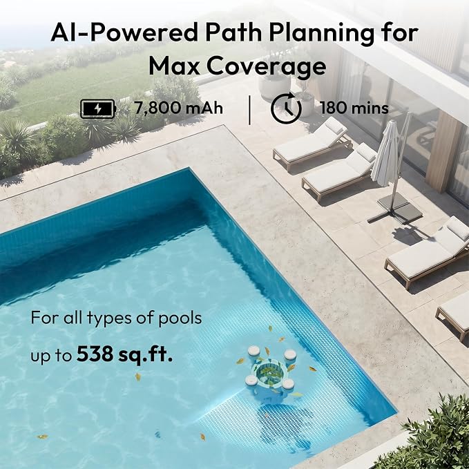 (2026 New) BUBLUE F10 Pool Surface Skimmer Robot,Robotic Pool Skimmer with App Control,Powerful Suction,5L Filter,Dual Cleaning Modes, AI Navigation,Ideal for In-Ground & Above-Ground Pools,White