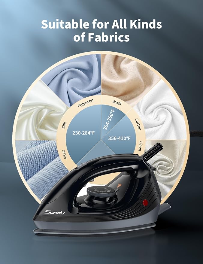Sundu Steam Iron for Clothes with Rapid Heating Ceramic Coated Soleplate, 1500W with Precise Thermostat Dial, Self-Cleaning, Auto-Off, 44oz Water Tank for Home Clothes Ironing Use,Space Black