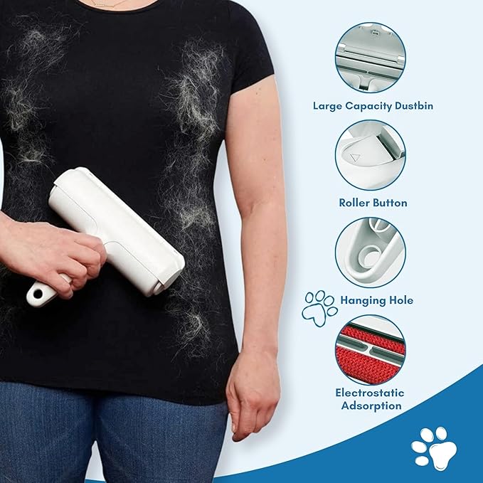 Pet Hair Remover Roller – Reusable Lint Roller for Dog & Cat Hair – No Batteries or Sticky Tape Needed – Works on Furniture, Couch, Carpet, Car Seats, Bedding & Rugs – Portable & Eco-Friendly (White)