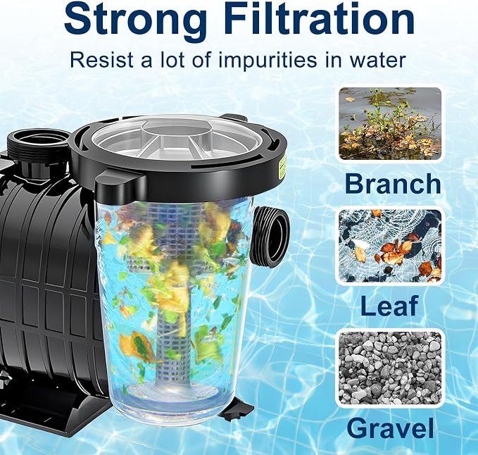 Pool Pump Above Ground/Inground,2HP 6900 GPH Powerful Selfpriming Pool Pump for 15,000-31,000 Pools for Dual Voltage Swimming Pump with Strainer Basket,Includes Pipe Fittings