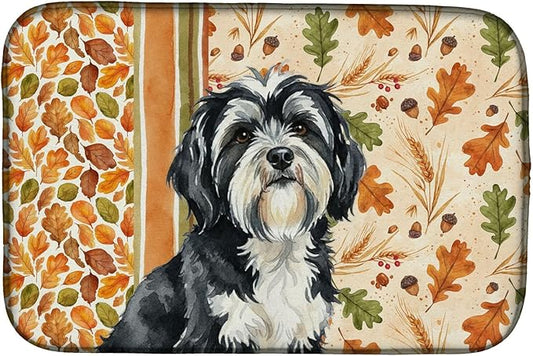 Caroline's Treasures Black and White Tibetan Terrier Heirloom Fall Dish Drying Mat Absorbent Dish Drying Mat Pad for Kitchen Counter Dish Drainer Mat for Countertop, 14 x 21", Multicolor
