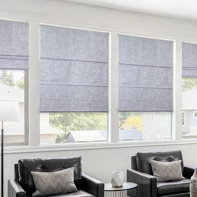 Chicology Cordless Roman Window Shade, Lexington Gainsboro, 47" W x 72" H | Cordless Child-Safe, Room Darkening UV, Inside/Outside Mount, True-to-Size No Cut, Rich Textured Fabric, Spot-Clean Care Only