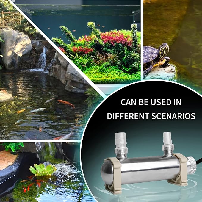 UV Pond Water Clarifier for 20-300 Gallon, UV Light for Swimming Pool, Spa, Large Fish Tank, Cold Plunge, 12MM/16MM/20MM/Pipe Diameter Available Clarifier for Green Water