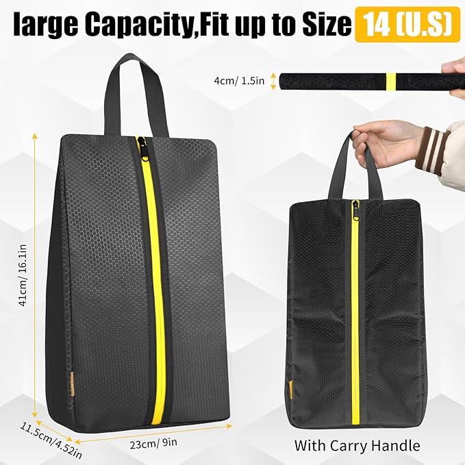 SelfTek Smell Proof Shoe Bags for Travel - Cleat Bags for Sports Smell Proof, Water-Resistant Travel Shoe Organizer with Active Carbon Fabric, Lightweight Gol-f soccer cleats Shoe Bag
