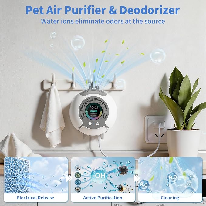 Filterless Air Purifier for Pets – Small Portable Water Ion Air Ionizer for Pet Odors, Smell & Smoke, Quiet Pet Odor Eliminator Air Purifier for Small Spaces Bedroom Bathroom Car, White