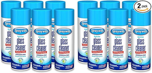 Sprayway Glass Cleaner Foaming Aerosol Spray, 15oz, Streakless, Fast-Acting | Cleans & Polishes Glass Surfaces | Fresh Scent, Removes Fingerprints, Dust, Dirt, Smoke Film,6 Count(Pack of 2)