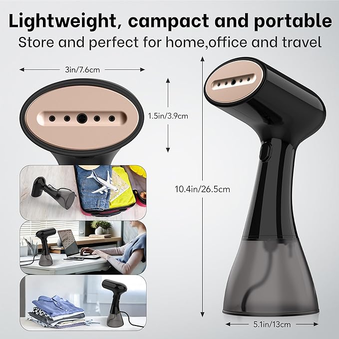 GS01 Handheld Clothes Steamer, 400ml Large Water Tank 1500W Fast Heat Up Portable Travel Wrinkle Remover