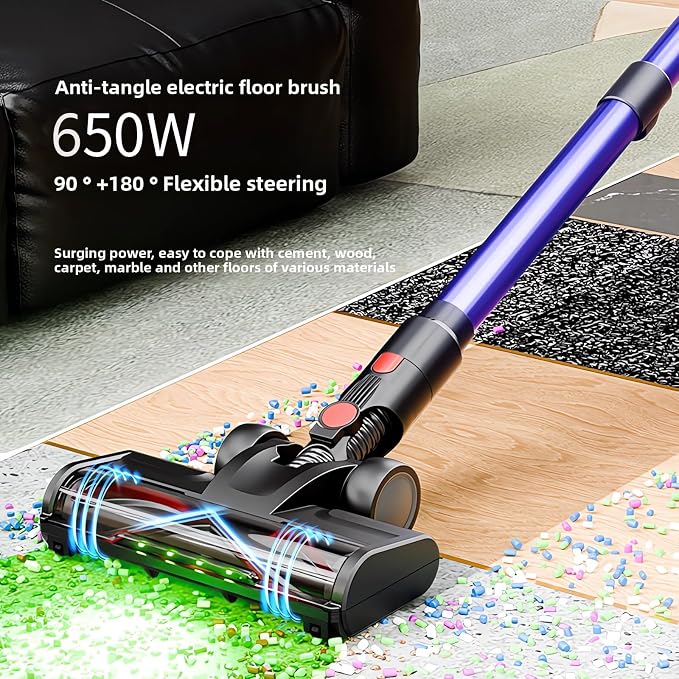 Cordless Stick Vacuum Cleaner, 40KPa Strong Suction, 650W Brushless Motor, Up to 50 Minutes Runtime, Self-Standing, Lightweight, HEPA Filter, Ideal for Pet Hair, Hard Floors and Carpets