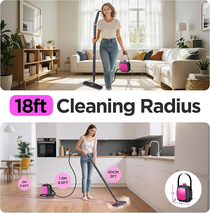 All-in-1 Steam Cleaner with 25 PSI High-Pressure Boiler, 21-Piece Accessory Kit, Portable Handheld & Floor Steamer for Tiles, Grout, Furniture and Car, Chemical-Free Deep Cleaning,3 Colors Selection