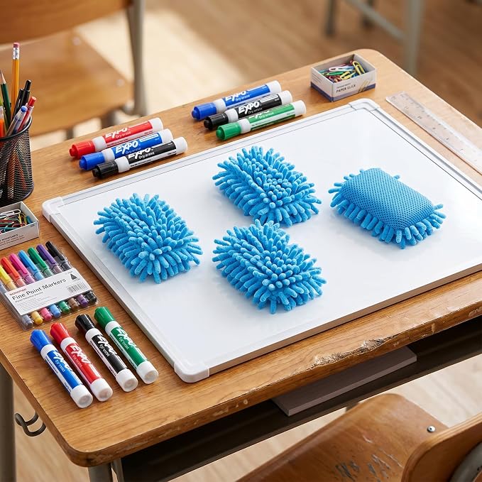 Sherr 24 Pcs Magnetic Microfiber Dry Erase Eraser Whiteboard Erasers Microfiber Shag Washable White Board Erasers Bulk for Markers Chalk Home Office(Blue)