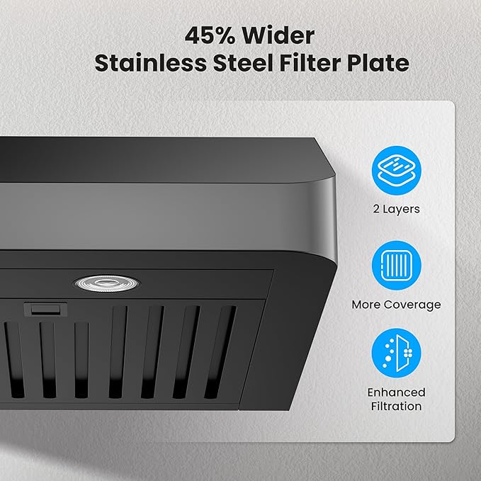 VIKIO HOME Range Hood 30 Inch Under Cabinet, Black Stainless Steel Range Hood With 980 CFM, Three-Speed Gesture & Touch Control, Kitchen Hood With Widened Filter Baffle,Easy Clean Coating,G10 Light