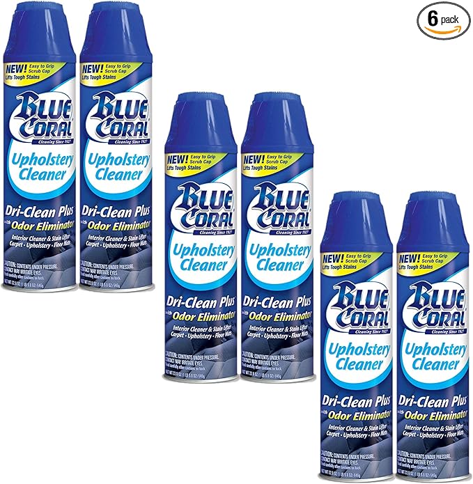 Blue Coral DC22 Upholstery Cleaner Dri-Clean Plus with Odor Eliminator, 22.8 oz. Aerosol (Pack of 6)