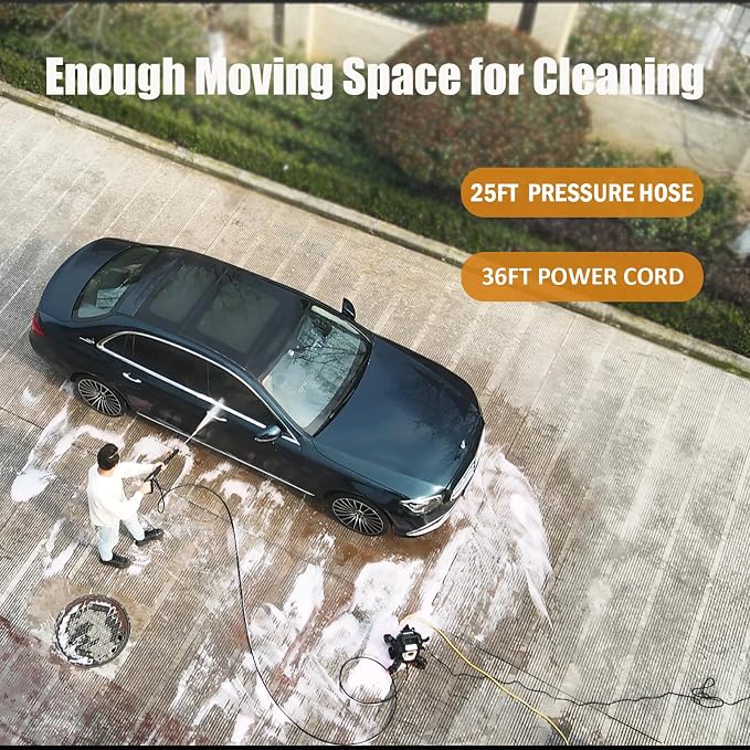 AIVOLT Electric Pressure Washer,5000PSI Power Washer with Anti-Tipping 4-Wheel Design, 4 Quick-Connect Nozzles, Foam Cannon, Spray Gun & Cleaning Brush Set for Cars, Driveways, Fences, Patios & Home