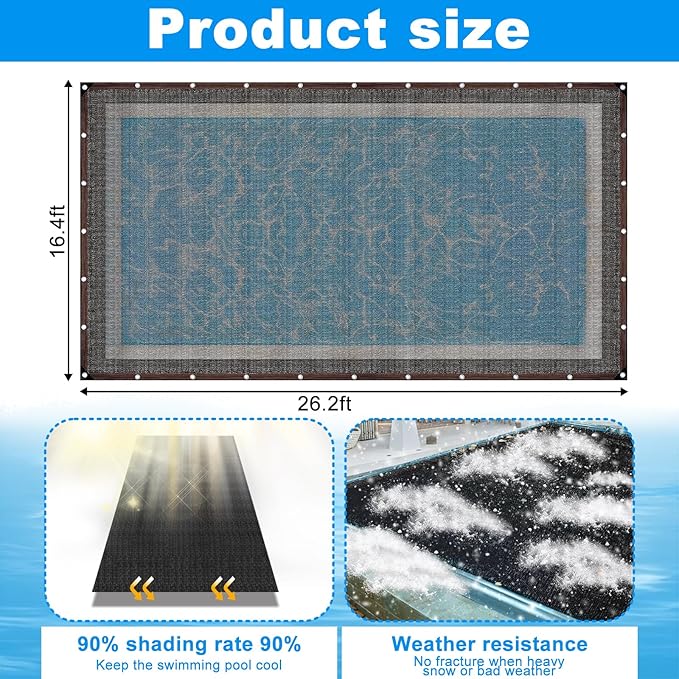 16 x 26FT Pool Leaf Net Cover- Leaf Netting for Inground and Above Ground Rectangle Swimming Pools Fine Mesh Pool Screen Cover,Winter Above Ground Pool Screen Cover, Catching Leaves, Sunshade