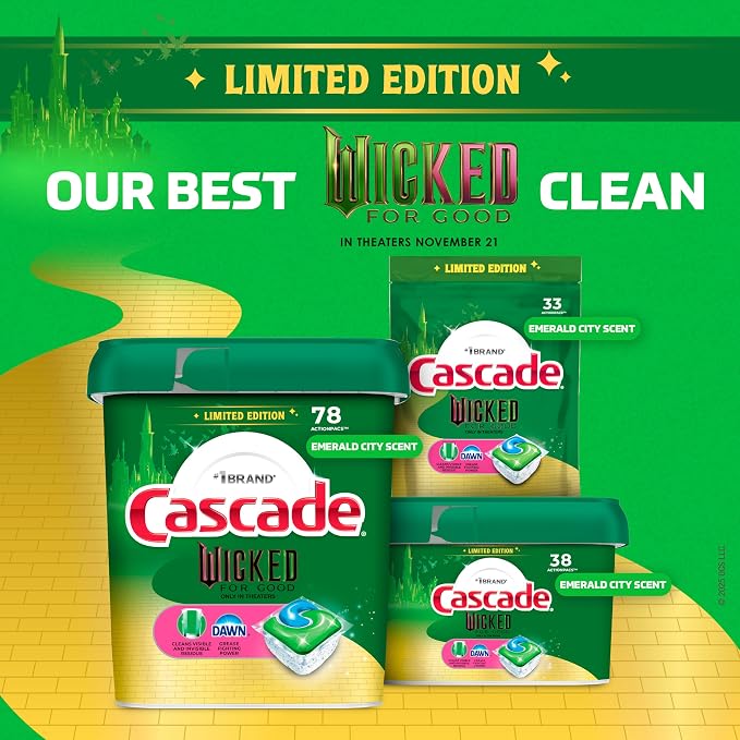 Cascade "Wicked: For Good" Limited Edition Complete Dishwasher Pods, Dishwasher Detergent, Dish Detergent Soap, Emerald City, 78 ct