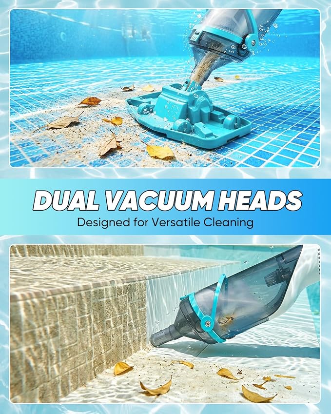 Saker Handheld Pool Vacuum for Above Ground Pool, Cordless Pool Cleaner with Telescopic Pole, 18.5 GPM Powerful Suction, 60-Min Runtime Rechargeable for Inground Pools, Spas, Hot Tubs