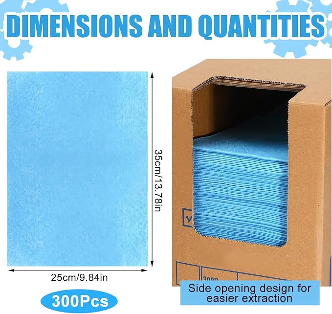 HunnmingRe 300 Sheets 9.84 x 13.78 in Disposable Shop Towels Bulk Heavy Duty Shop Towels Lint Free Paper Absorbent Anti Dissolution for Garage Car Work (Blue)