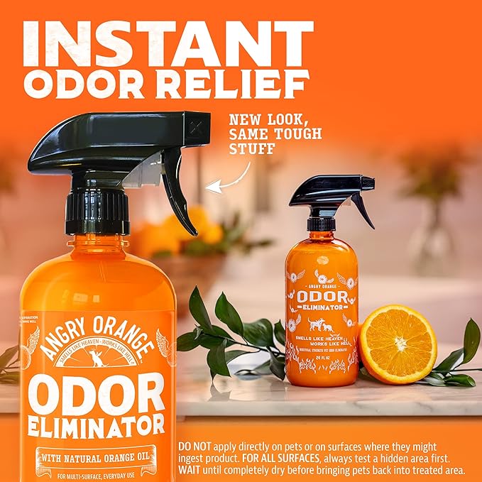 ANGRY ORANGE Pet Odor Eliminator & Toilet Spray Combo – 24 oz Dog, Cat, and Small Animal Urine Odor Cleaner & 6 oz Toilet Freshener