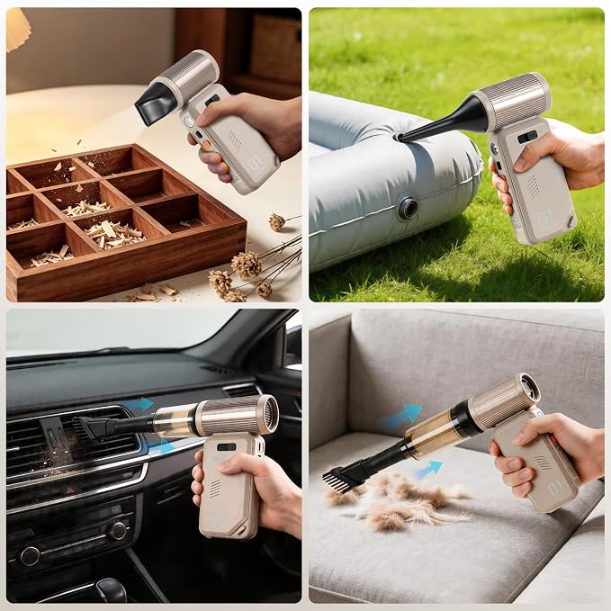 Compressed Air Duster - 130000RPM Rechargeable Electric Cordless Blower, Built-in Cable Power Bank, Vacuum Cleaner with Stepless Speed for Computer Keyboard, Car, Home and Outdoor - Camel