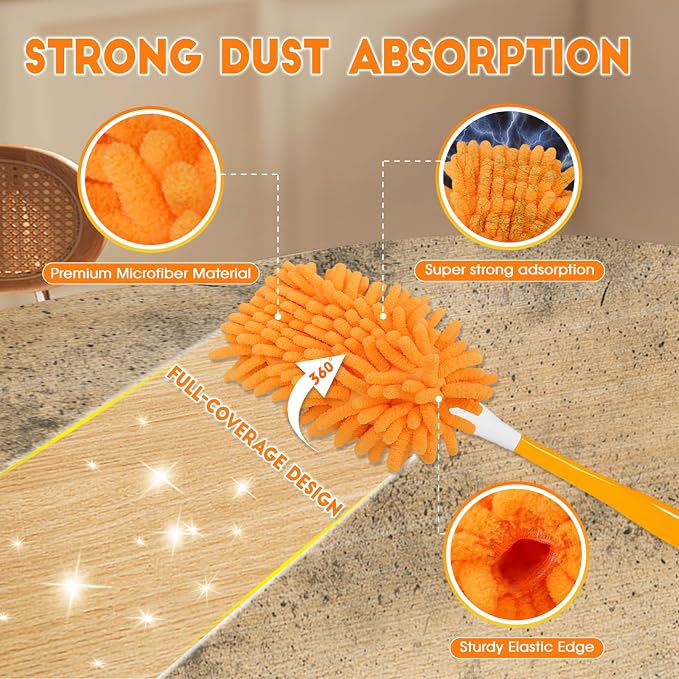 10Pcs Reusable Duster Refill Compatible with Swiffer Hand Duster +1 Handle, 360 Heavy Duty Duster Refills for Cleaning, Office, Ceiling Fan (10PCS+1Handle)