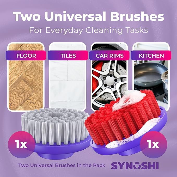 Synoshi PRO Electric Spin Scrubber & Round Brush Heads (2 Units) Set, Bathroom and Shower Cleaning, Shower, Bathtub, Kitchen Cleaning