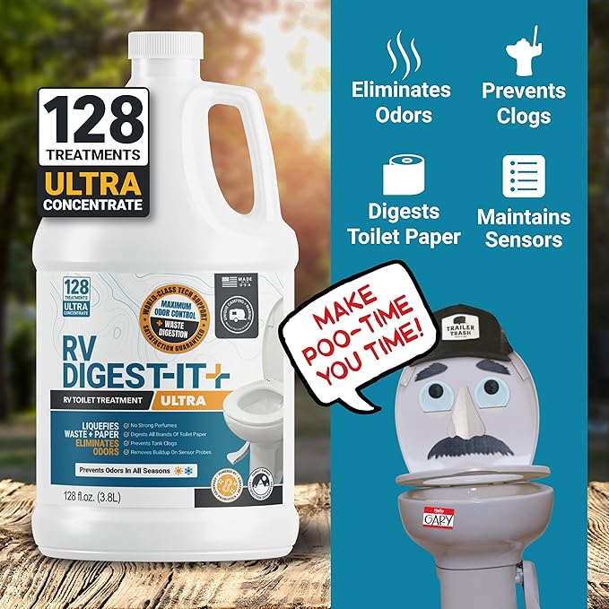 Unique RV Digest-It Ultra RV Toilet Treatment Refill, 128 Uses, Super Concentrated - Eliminates Odor and Liquifies Waste, Extra-Strength Bio-Enzymatic Holding Tank Treatment (128 oz)