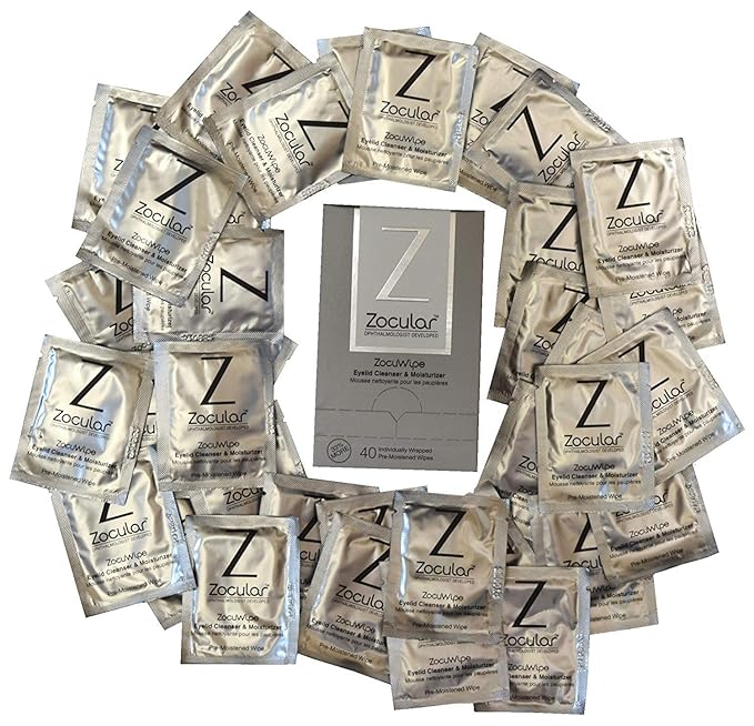 Zocular Zocuwipe Eyelid Wipes with Natural Okra Complex – Gentle Eyelid Cleansing & Moisturizing Pads – 40 Count