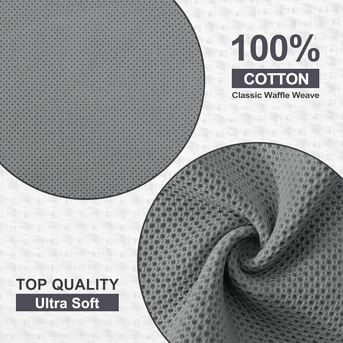 Kitinjoy 100% Cotton Kitchen Dish Cloths (12 X 12 Inches, Grey), 6 Pack Waffle Weave Ultra Soft Absorbent Dish Towels for Drying Dishes Quick Drying Kitchen Towels Dish Rags
