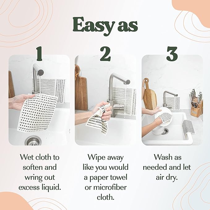 FEBU Swedish Dishcloth Bundle | Set of 3 Packs | Swedish Dishcloths for Kitchen | 5 Pack Reusable Paper Towels Washable