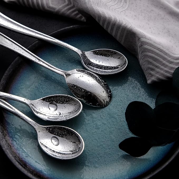 Liacere 200PCS Silver Plastic Spoons - Heavy Duty Disposable Spoons - dessert Spoons for Wedding & Party & New Year & Valentine's Day& Christmas