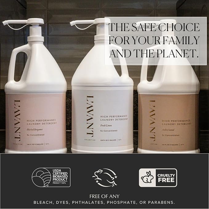 L'AVANT Collective Luxury Laundry Detergent | Bulk 1 Gallon | Blushed Bergamot | Natural Non-Toxic Liquid Laundry Soap with Enzymes | Plant-Based, 5x Concentrated, HE Compatible | 128 oz